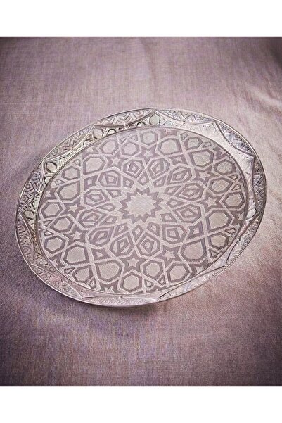 FAIR HOME Silver Color Seljuk Motif Zamak Metal Round Luxury Serving Tray – 3...