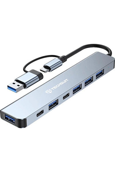 Techsuit Databridge 7 σε 1 (H6) Διανομέας USB με 7 θύρες USB 3.2 με σύνδεση U...