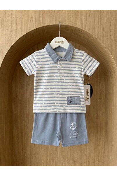 Minaze Collection Çizgili Denizci Temalı Erkek Bebek 2'li Takım