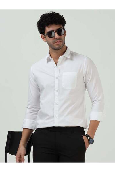 THE SOUTHZ Classic White Solid Oxford Shirt for Men