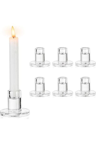 The Bros 6pcs Clear Glass Candlestick Holders,Taper Candle Holders, Clear Can...
