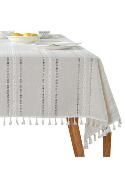 OEM Față de masă boho elegantă cu franjuri stil rustic decorativ alb 140x300 cm
