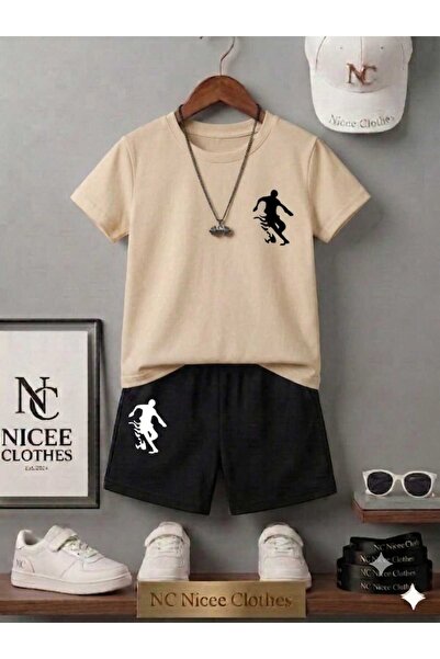 NC Nicee Clothes YAZLIK ÇOÇUK TİŞÖRT ŞORT UNİSEX ( SİYAH ATEŞLİ TOP