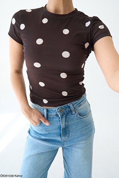 SONGÜLBERİK Women's Polka Dot Detailed Short Sleeve Top