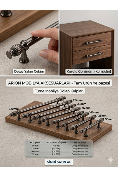 Arion DORUK Mobilya Dolap Kulp 96 mm - 128 mm - 160 mm - 192 mm - 224 mm - 32...