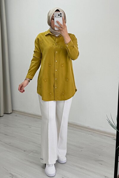 T Moda Store My Magazin Summer Tansel Fabric Daisy Embroidered Snap Button Hi...