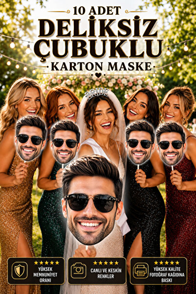 heryerehediye Deliksiz Bekarlığa Veda Kına Gecesi Karton Damat Maskesi 10 Ade...