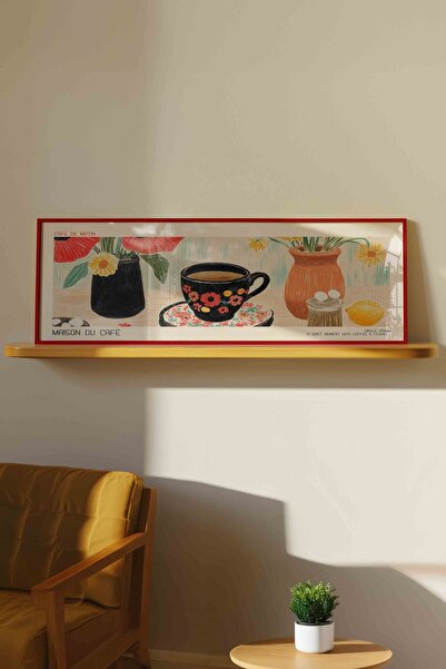 Buka Shops Maison du Café Kahve ve Çiçekler Panoramik Çerçeveli Tablo