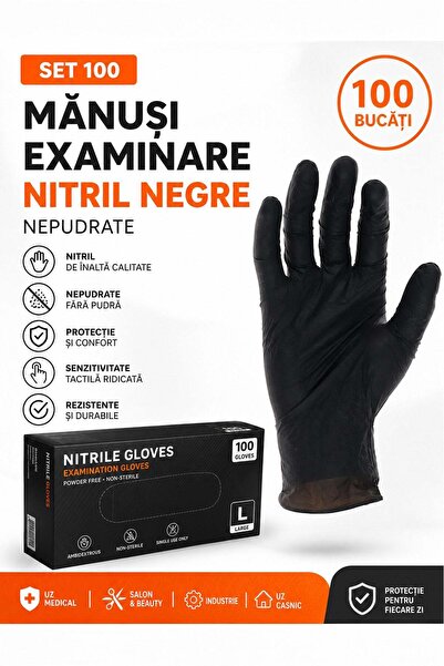 DEMOTEKS Set 100 Bucati Manusi din Nitril, Horeca, Neagra, unica folosinta, n...
