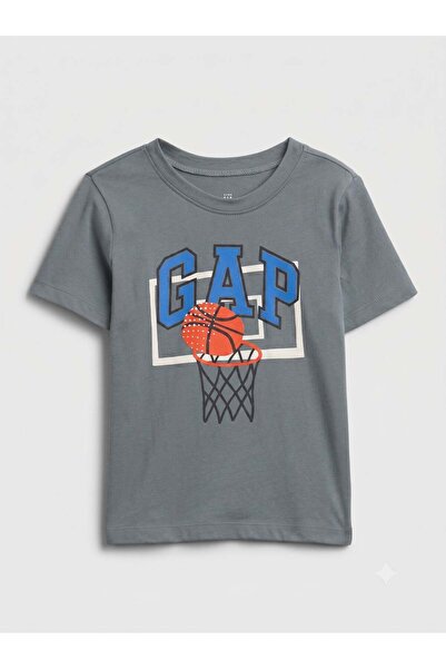 GAP Kids GAP Erkek Bebek Ayı Baskılı Kısa Kollu Bisiklet Yaka Tişört 1-5 Yaş GRİ