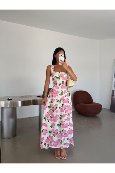 myd Limon Desenli Prenses Elbise - Pembe