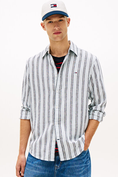 Tommy Hilfiger Tjm Regular Linen Mx Striped Men's Blue Shirt