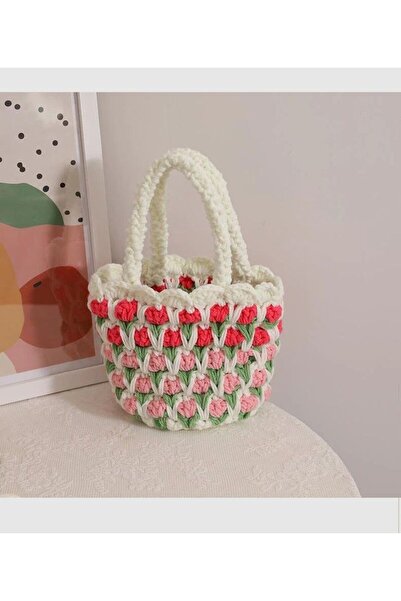 ARTTMACRAME Floral Knitted Bag Large Size Handmade Summer Shoulder and Beach Bag