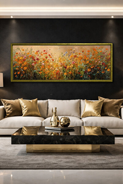 Meteor Galeri Meteor Gallery Art Yağlıboya Dokulu Renkli Kır Çiçekleri Çerçev...