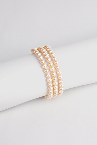 So CHIC... Charlotte 18 Ayar Sarı Altın Kaplama 20 Cm Gümüş İnci Bileklik