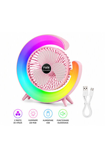 OEM Mini ventilator cu 3 trepte de viteză și iluminare LED, alimentat prin USB