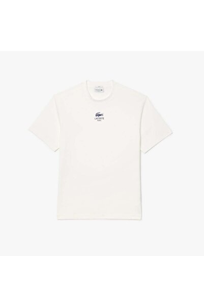 Lacoste تي شيرت أبيض للجنسين بطباعة مميزة من باريس