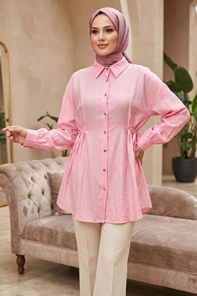 TOFİSA Yanlar Bağcık Detaylı Çilek Tunik - 1307-PEMBE