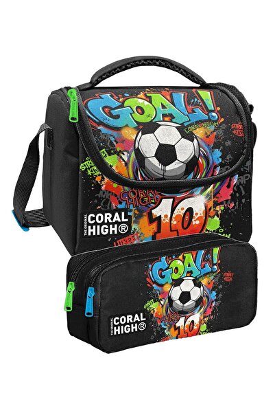 Coral High Black Green Goal Printed Boys' Nutrition and Pencil Bag Set (37153...