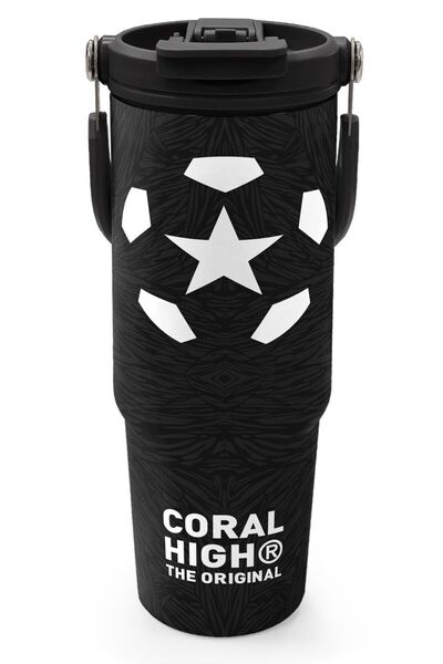Coral High 900 ml Erkek Çocuk Siyah Beyaz Futbol Baskılı Çelik Termos /Matara...