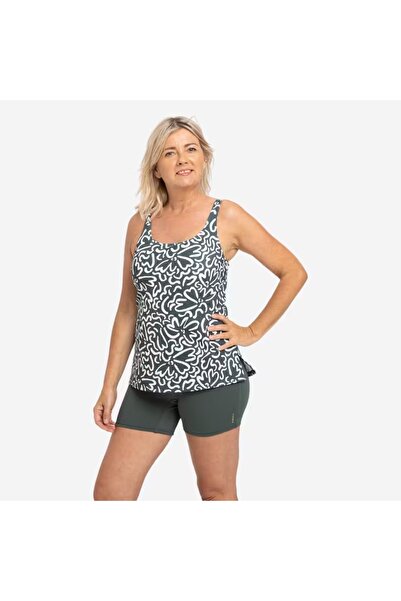 Decathlon Kadın U Kesim Sırt Detaylı Şortlu Mayo - Haki - HEVA