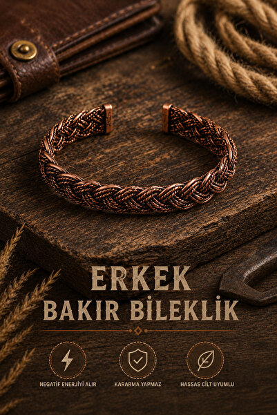 vogutima Erkek Bakır Bileklik - Örgü Model %100 Saf Bakır Erkek Bileklik