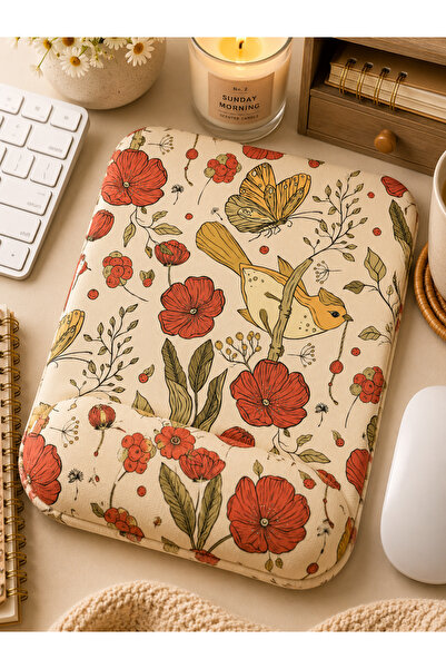 matizya Vintage Kuş ve Kırmızı Çiçek Desenli Bilek Destekli Mousepad 19x23 cm...