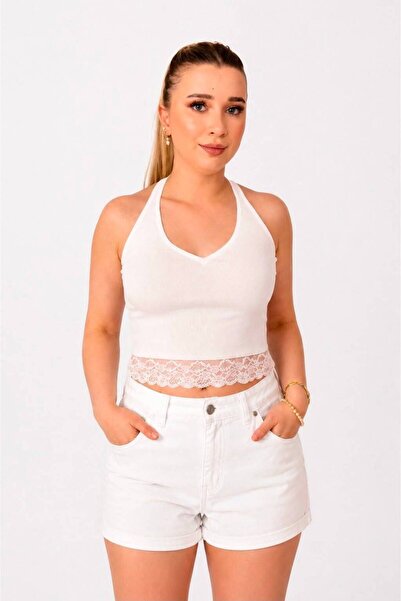 MY TEKSTİL Luna Dantel Detaylı Halter Bluz