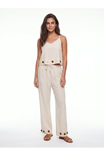 ONLOOX Beige Viscose Linen Blend V-Neck Thin Straps Comfortable Fit Accessory...