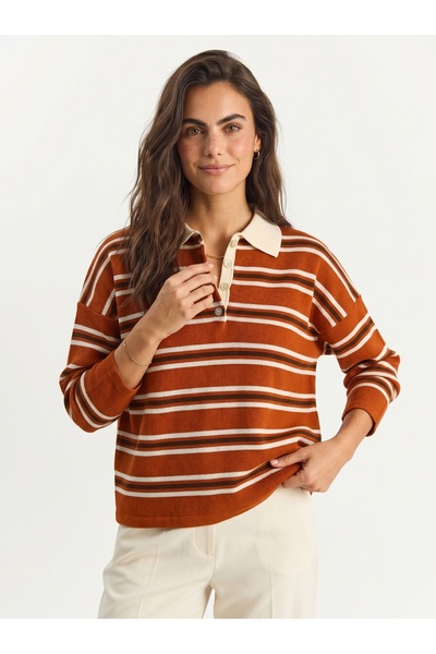 ONLOOX Tile Acrylic Fabric Polo Collar Standard Size Basic Knitwear Sweater w...