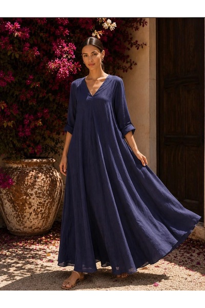yusracollectionn Super Flattering Italian Linen Maxi Dress – Fits up to Size 46