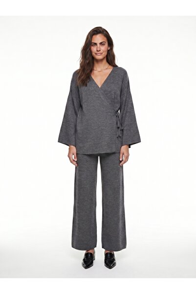 ONLOOX Anthracite Wool Double-Breasted Collared High-Waisted Trousers Knitwea...