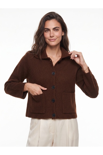 ONLOOX Bitter Brown Soft Knitted Fabric Shirt Collar Standard Fit Buttoned an...