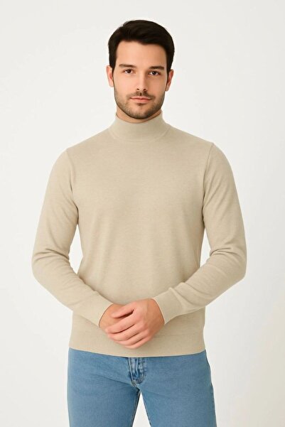 Generic Brand Half-Throat Knitwear Sweater-Hat Regular Fit - Beige