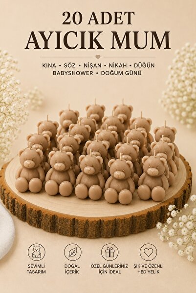 Bead 20 Adet Ayıcık Mum Kına, Söz, Nişan, Nikah, Düğün, Bebek, Babyshower, Do...