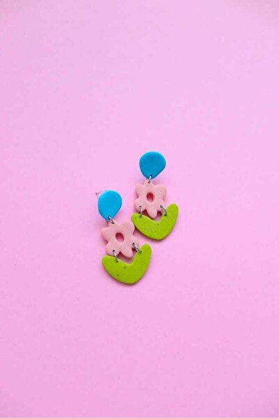 Nina Luz Roz Flower Polymer Clay Dangle Earrings, Playful Moderni Statement J...