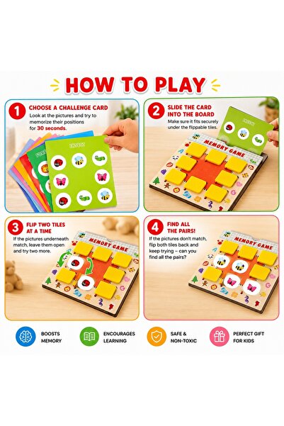 Generic Memory Matching Game for Kids ,Montessori Educational Memory Board ,Travel Learning Toy- Ages 3–6