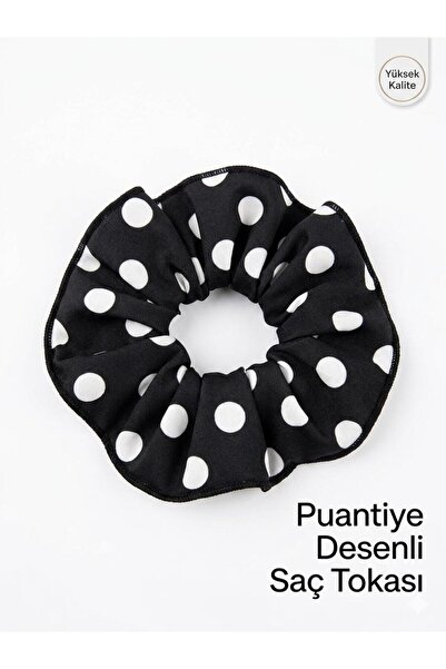 Green'DAL Polka Dot Scrunchie Hair Clip Black and White Rubber Hair Clip