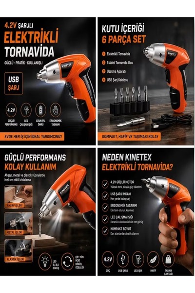 KİNETEX Şarjlı Elektrikli Tornavida Seti 4.2V