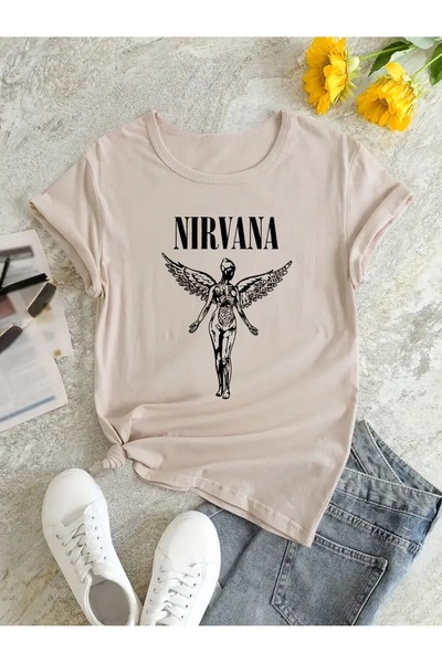 JENOLAN Γυναικείο μπλουζάκι με στάμπα Nirvana, Oversize, Χαλαρό (1014)