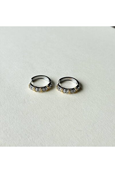 Alveole Jewelry İki Renkli Zirkon Taşlı Halka Küpe