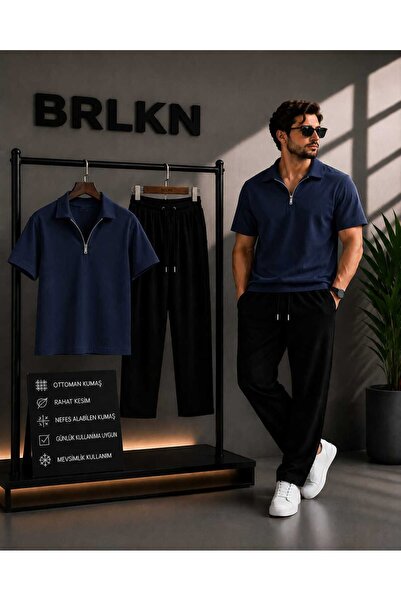 BRLKN طقم بدلة رياضية عثمانية بسحاب نصف مفتوح