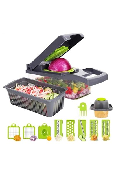 OEM Razatoare Multifunctionala pentru Legume si Fructe, 7 Lame din Inox, Recipient cu Capac, Cos de Scurgere Inclus