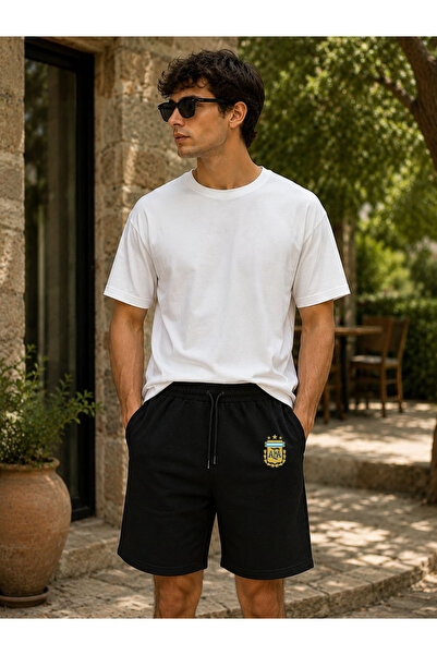 cesita Pantaloni scurți Capri din țesătură de bumbac cu logo-ul Argentina imp...