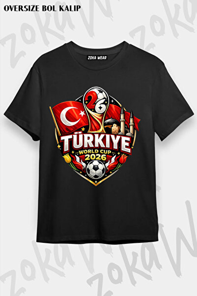 ZOKAWEAR تي شيرت مطبوع عليه كأس العالم للجنسين بتصميم فضفاض لكأس العالم في تر...