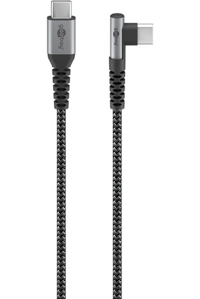 goobay Cablu elegant extra-rezistent textil 1m 60W USB2.0 tip C 90 de grade - USB tip C cu mufe metalice 64