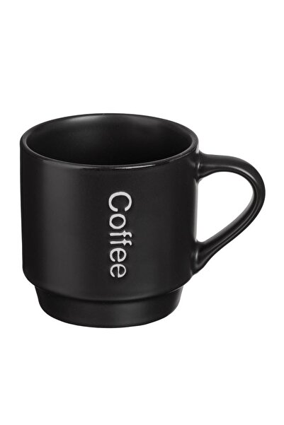 OEM Cană din ceramică neagră 320ml, mesaj Coffee, model reliefat