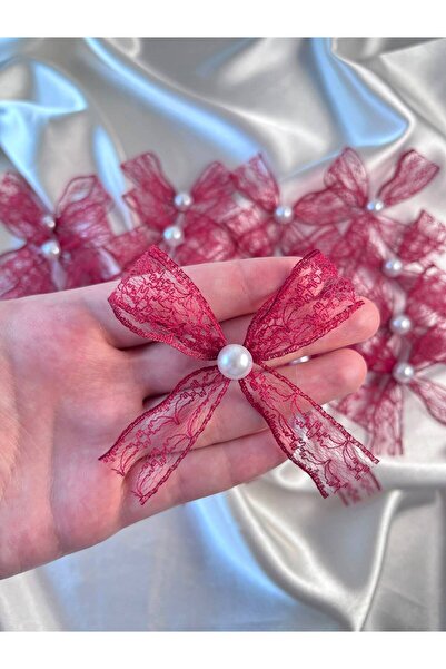 EvremStore 25 Adet Hazır Bordo İncili Dantel Fiyonk - Nikah, Bebek Şekeri ve ...