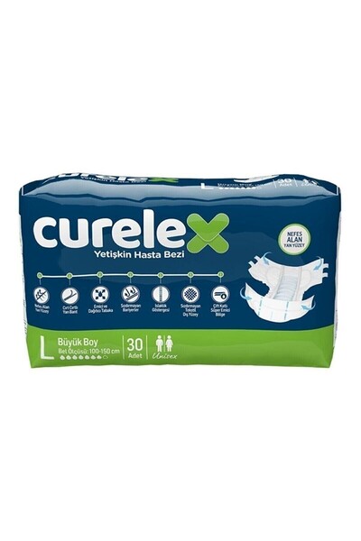 Twin Store Curelex - Adult Patient Diapers with Waistband - L - 30 Pcs