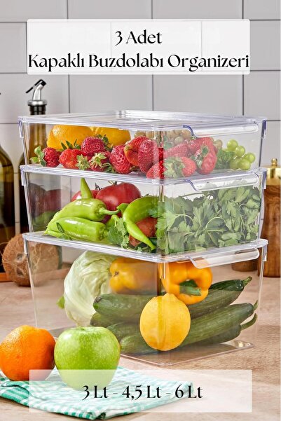Twin Store 3-Piece Refrigerator Organizer Mix Set (3 Lt + 4.5 Lt + 6 Lt)